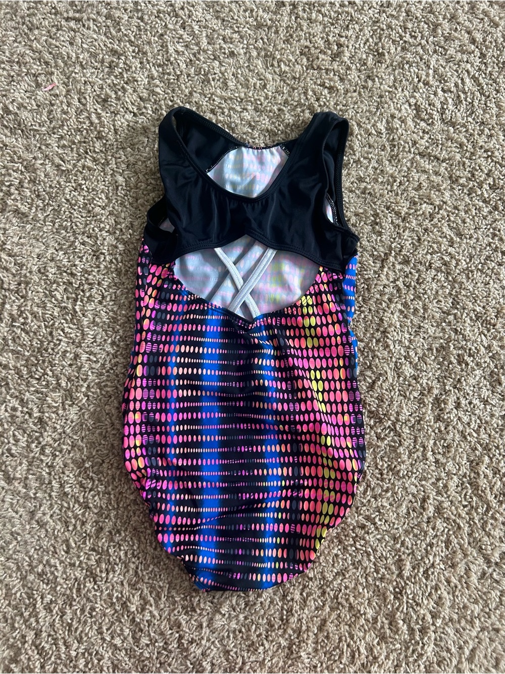 GK Black Leotard with Pink, Blue & Yellow Dot Print - Picture 2 of 2